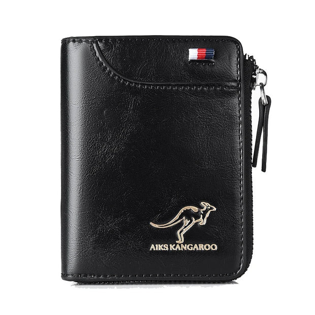 Men's Leather Wallet - RFID Protected Zipper Business Card Holder