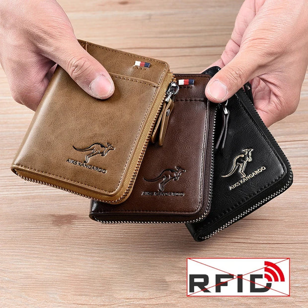 Men's Leather Wallet - RFID Protected Zipper Business Card Holder