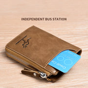 Men's Leather Wallet - RFID Protected Zipper Business Card Holder