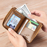 Men's Leather Wallet - RFID Protected Zipper Business Card Holder