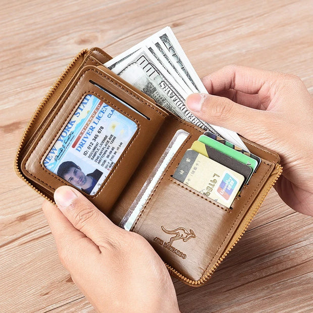 Men's Leather Wallet - RFID Protected Zipper Business Card Holder