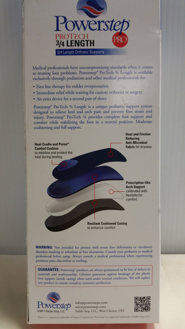 Powerstep Protech - 3/4 Length Orthotic Insole Shoe Inserts 